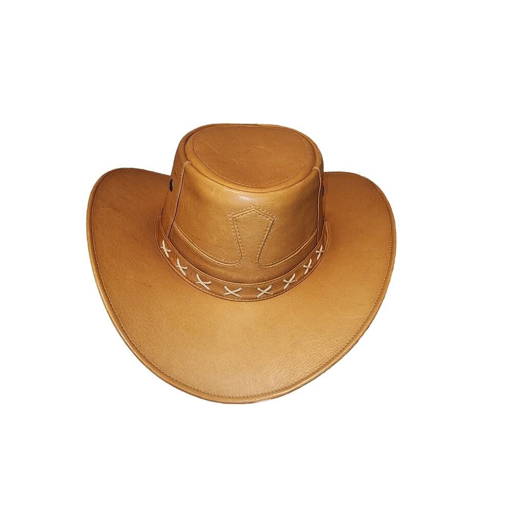 Leather Outback Style Hat sz 6 3/4 - 6 7/8